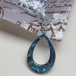 Sterling Silver Teardrop Abalone Pendant Necklace - Blue Green